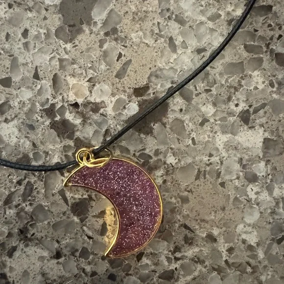 Elegant Gold and Purple Crescent Moon Pendant Necklace - Picture 4 of 8
